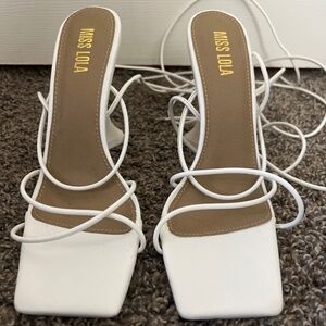 Strapped square-toed heels